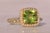 Gold The Cryte: Checkerboard Peridot and Natural Diamond Halo Ring in Yellow Gold For Sale - Image 8 of 11