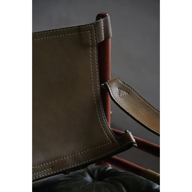 Sirocco Safari Chairs in Ash and Green Leather attributed to Arne Norell for Aneby Mobler, 1960s, Set of 2 For Sale - Image 6 of 18