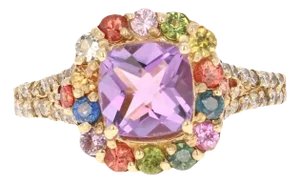 2.38 Carat Amethyst Sapphire Diamond Yellow Gold Cocktail Ring
