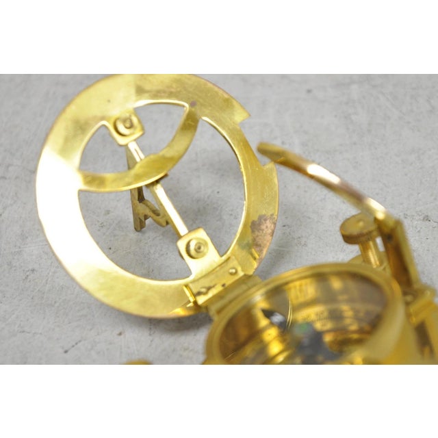 Vintage English Campaign Brass Round Sundial Compass With Small Rosewood Box For Sale - Image 14 of 18