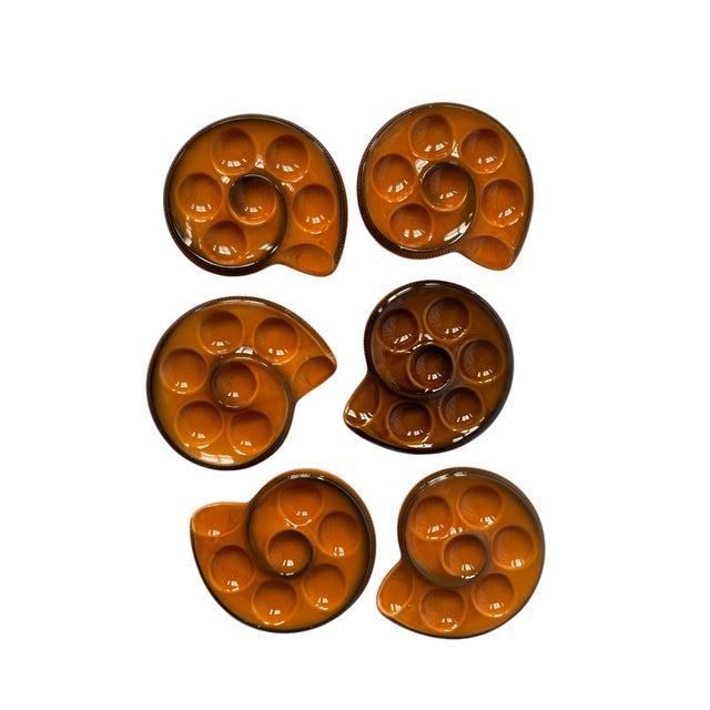 Ceramic Vintage Honey Amber Majolica Escargot Plates / Dishes – Set of 6 For Sale - Image 7 of 9