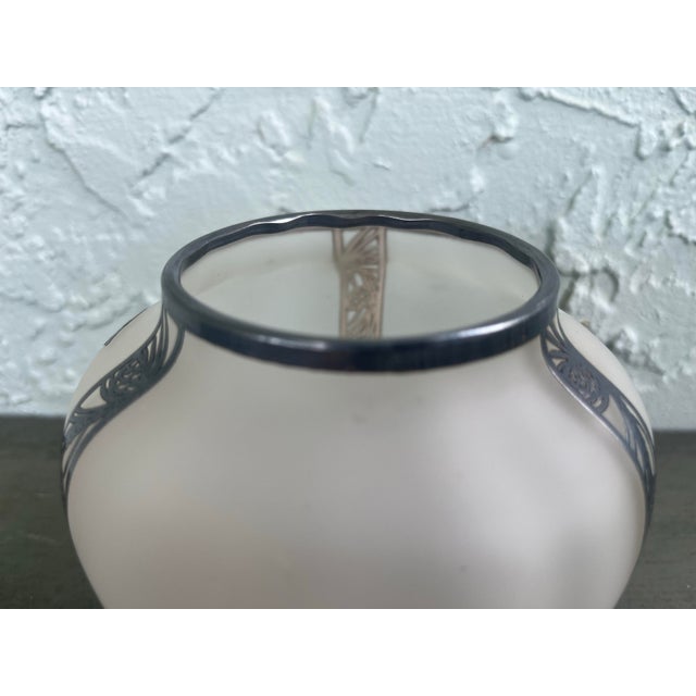 American 1920s American Frosted Glass Vase With Silver Overlay Forest & Goose Scene For Sale - Image 3 of 6