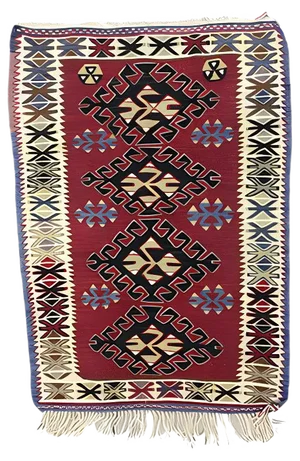 Small Vintage Turkish Black, Red, and Blue Wool Kilim Rug, 1950s