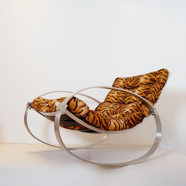 Mid-Century Modern Rocking Chair in Faux Fur and Brushed Aluminum from Hans Kaufeld, 1970s For Sale - Image 10 of 18