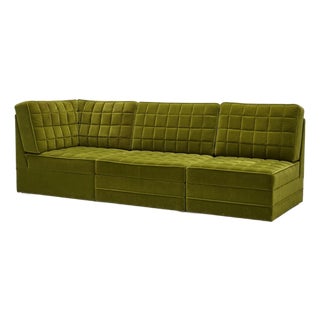 Mid-Century Modern Modular Sofa in Olive Green Velvet, 1970, Set of 3 For Sale