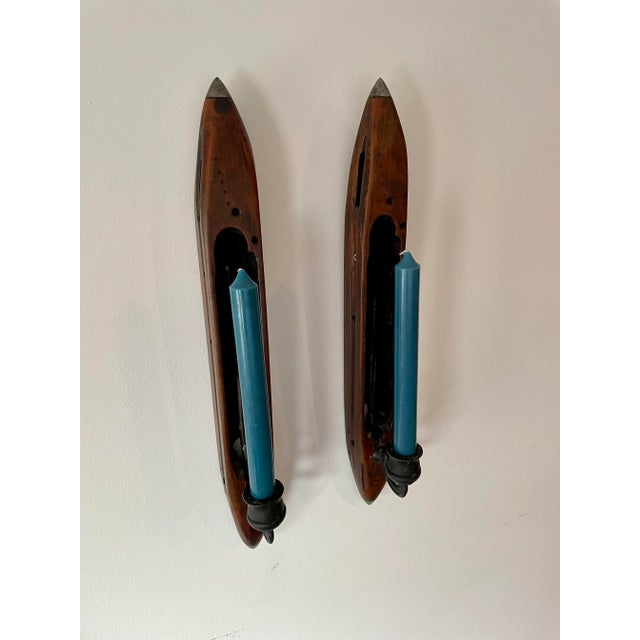 Farmhouse Vintage Wooden Candle Holders From Weaving Shuttle Loom - Set of 1 For Sale - Image 3 of 12
