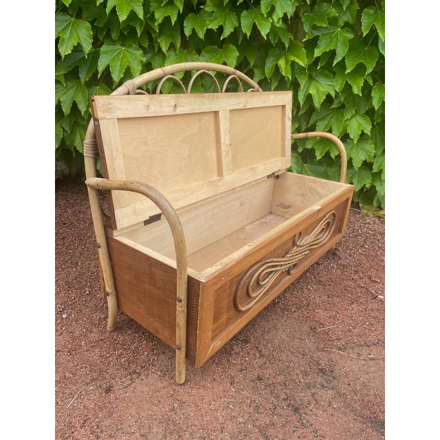 Wood Wooden and Rattan Children's Bench, 1950s For Sale - Image 7 of 10
