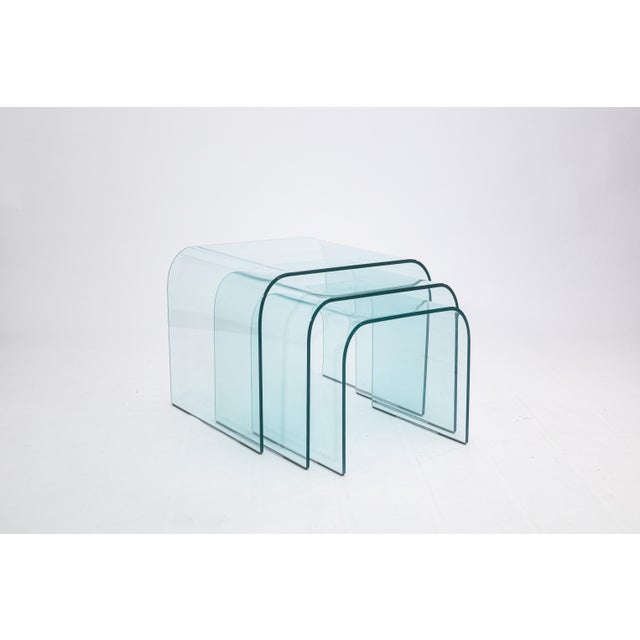 Fiam Italia Set of 3 Vintage 1980s Fiam Italia Glass Waterfall Nesting Side End Tables For Sale - Image 4 of 5