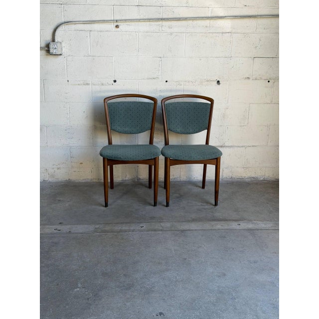 Vintage Danish Teak Dining Chairs Set of 2 Mid Century Modern Upholstered Chairs For Sale - Image 4 of 10