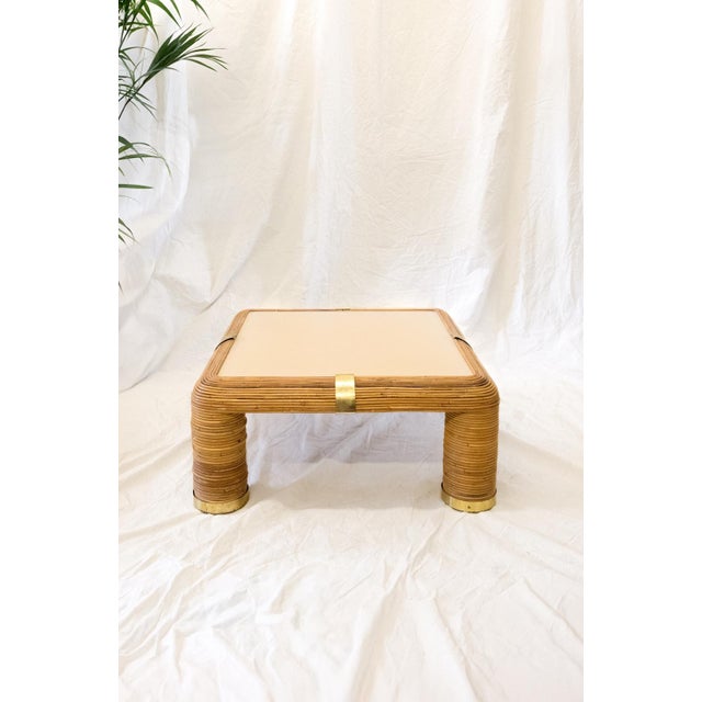 1970s Bamboo and Brass Coffee Table with Ivory-Colored Top, 1970s For Sale - Image 5 of 5