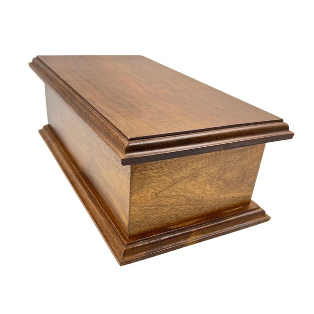 Mid Century Hardwood Jewelry Tabletop Box Brass Hardware Hinged Lid Vintage For Sale - Image 13 of 13