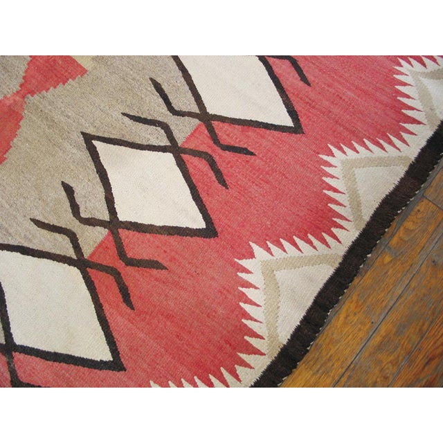 1920s Gray Tribal Kilim Geometric Antique Navajo Rug 4'2" X 5'7" Flatweave Wool Carpet For Sale - Image 4 of 6