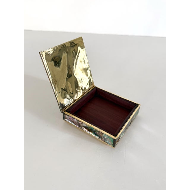 Wood Mid Century Abalone and Brass Box For Sale - Image 7 of 9