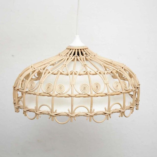 1980s Rustic Traditional Rattan Ceiling Lamp, 1980 For Sale - Image 5 of 10