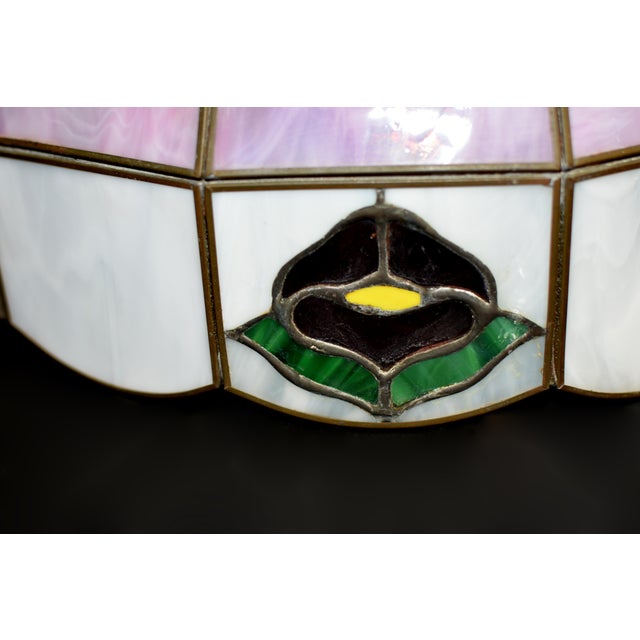 White Early 20th Century Tiffany Style Glass Ceiling Light Lamp Shade Floral Excellent For Sale - Image 8 of 16