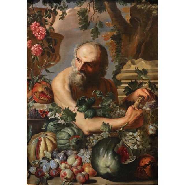Portrait of the greek philosopher diogenes with a composition of fruit and flowers workshop of abraham brueghel (antwerp...