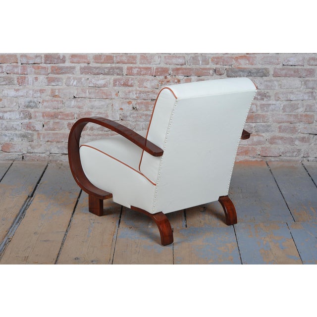 Beige Art Deco Armchair in Walnut and Leather, Czech, 1930s For Sale - Image 8 of 13