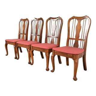 Baker Furniture Style Queen Anne Solid Walnut Dining Chairs, Set of Four For Sale