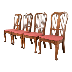 Baker Furniture Style Queen Anne Solid Walnut Dining Chairs, Set of Four