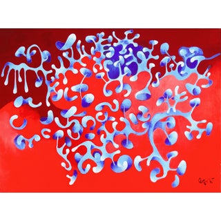 'Biomorphic Abstract, Cobalt & Red' by Donald Roberts, 2012, Bay Area Oil, Rhode Island School of Design For Sale