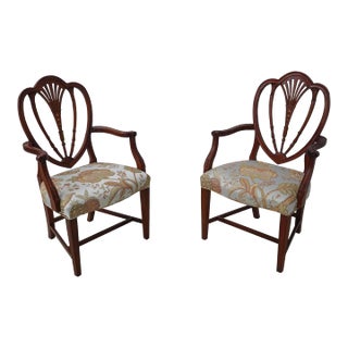 Pair Inlaid Back Mahogany Shield Back Armchairs For Sale