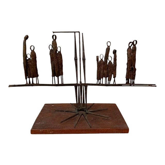 Mid-Century Brutalist Metal and Wood Sculpture by Virginia Stemple For Sale