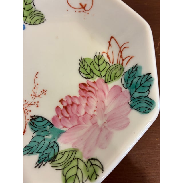 Vintage f.s. Louie Berkeley Hand Painted Floral Bird Octagonal Trinket Dish For Sale In Oklahoma City - Image 6 of 9