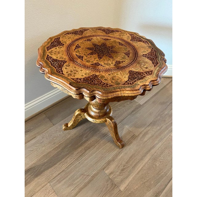 Vintage Anglo-Indian Brass Inlaid Pedestal Table For Sale - Image 11 of 11