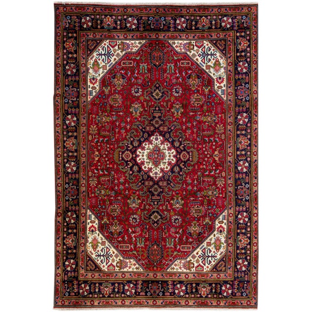 Textile 1960s Vintage Persian Tabriz Handmade Medallion Red Wool Rug For Sale - Image 7 of 7