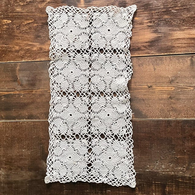 Farmhouse 23 X 10 Vintage Crochet Table Runner Farmhouse Cottage French Country White For Sale - Image 3 of 6