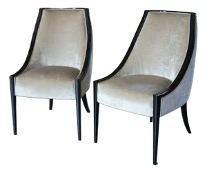 1990s Pair of Cherry Wood Ester Chair Design Dining Chair Curved Wooden Sides Legs Upholstered Cream Suede