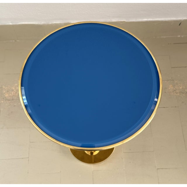 Italian Side Table in Brass and Blue Glass by Osvaldo Borsani for Atelier Borsani Varedo, 1950s For Sale - Image 4 of 17
