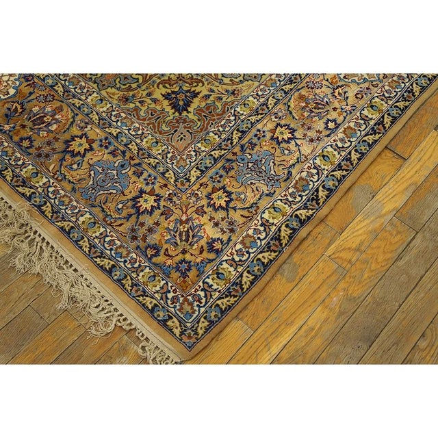 Mid-Century Modern Traditional Mid Century Modern Beige Floral 4 Star Isfahan Handknotted Silk Rug For Sale - Image 3 of 7