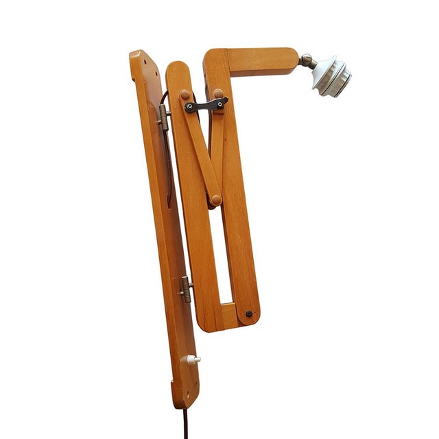 Light Yellow Mid-Century Wooden Scissor Wall Lamp For Sale - Image 8 of 9