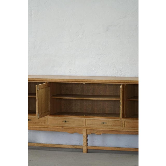 Low Brutalist Sideboard in Oak by Henning Kjærnulf, 1960s For Sale - Image 14 of 18