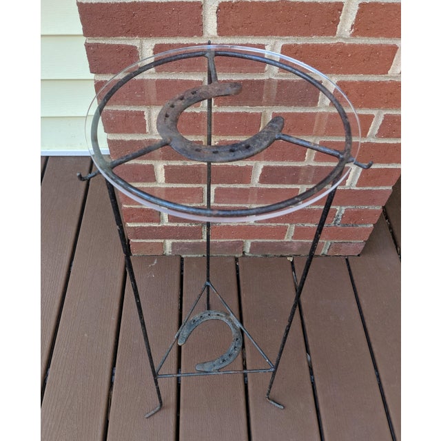 Vintage Southwest Cowboy Wrought Iron Horseshoe Plant Stand For Sale In Charlotte - Image 6 of 12