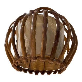 1950s Sculptural French Bamboo Pendant Small Hanging Lamp, France For Sale