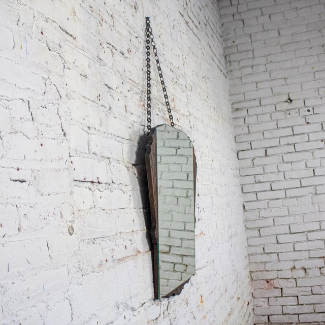 Early 20th Century Early to Mid-20th Century Art Deco Hanging Mirror Decorative Carved Wood Fanned Side Panels For Sale - Image 5 of 18