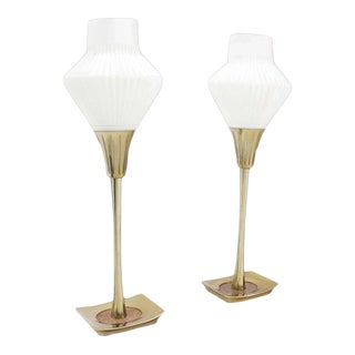 Mid Century Modern Table Lamps Cone Frosted Glass Shades - a Pair For Sale