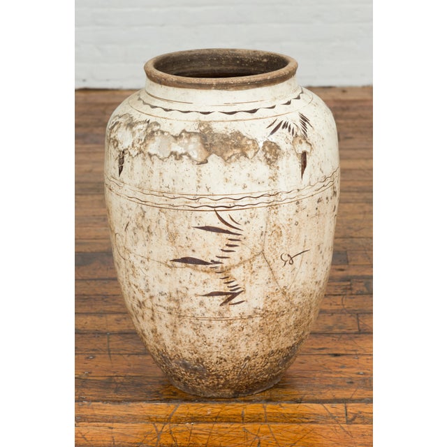Thai Sawankhalok 1850s Exterior Water Jar with Distressed White Patina For Sale - Image 4 of 11