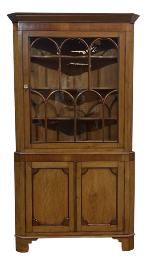 Antique English Corner Cabinet in Walnut and Oak, 1800s