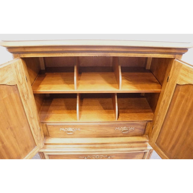 Wood Drexel Heritage Brittany Collection Solid Pecan Country French Style 41" Door Chest W. Floral Accents 202-420 For Sale - Image 7 of 18