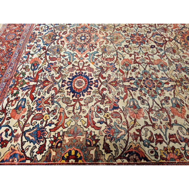 Antique Persian Ziegler Mahal Sultanabad Rug, Hand-Knotted Wool, Geometric Pattern, 11x14, Ivory & Red For Sale - Image 16 of 17