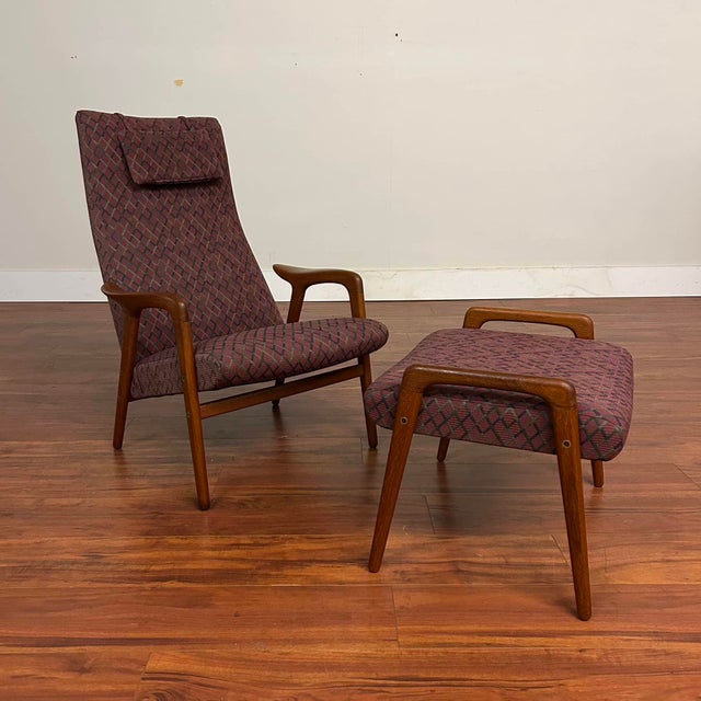 Red Yngve Ekstrom Teak ‘Mingo’ Lounge Chair & Ottoman For Sale - Image 8 of 12