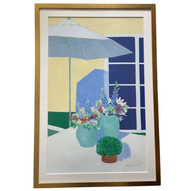 Contemporary Coastal Modern Floral Still Life Paintings by Carolyn S. Connors, Signed & Dated 2013–2015 – Framed Pair For Sale - Image 3 of 6