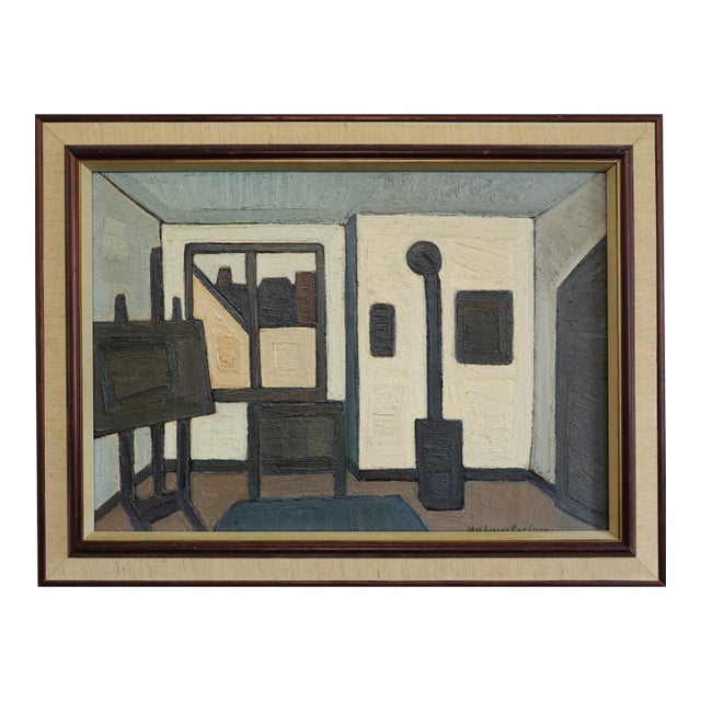 Mid-Century Modern 'The Artist's Room' Interior Scene Oil Painting by Swedish Artist Max Gregor Carlsson (1914-1996), Framed For Sale