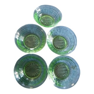 Exquisite Anchor Hocking Block Optic Glow Uranium Glass 5pcs Berry Bowls For Sale