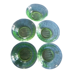 Exquisite Anchor Hocking Block Optic Glow Uranium Glass 5pcs Berry Bowls