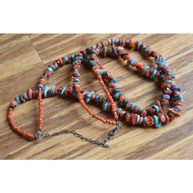 Vintage Coral Turquoise and Other Mixed Stone Double Strand Native American Necklace For Sale - Image 14 of 16