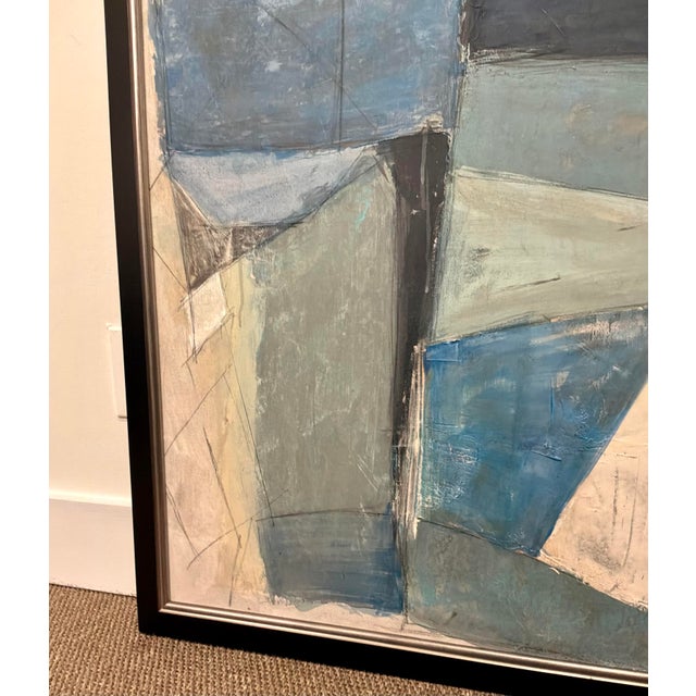 Mod-Century Modern Abstract Blue and Cream Painting For Sale In Atlanta - Image 6 of 6